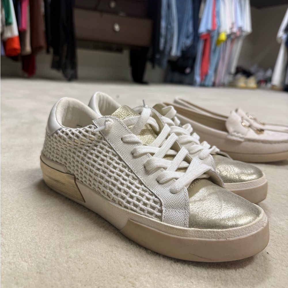 Dolce Vita Metallic Gold and White Sneakers